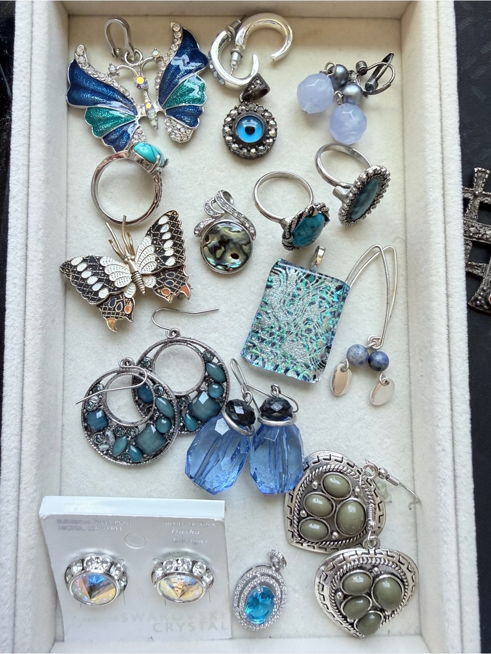 Jewelry Lot Sterling Evil Eye Charm & Spain Enamel Butterfly Blue Jewelry